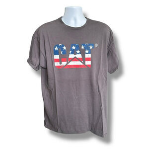 CAT Caterpillar Gray American Flag Logo Short Sleeve Graphic T-shirt Size XL